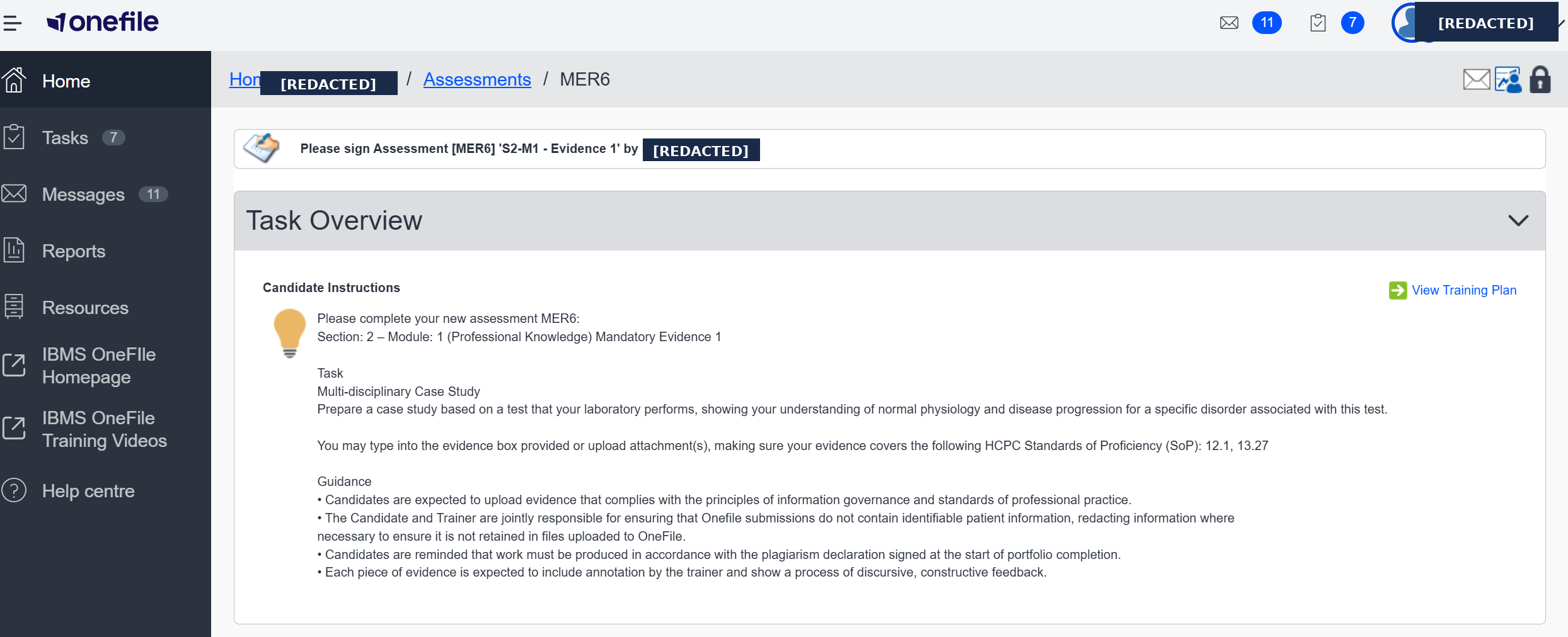OneFile Task Overview — example screenshot