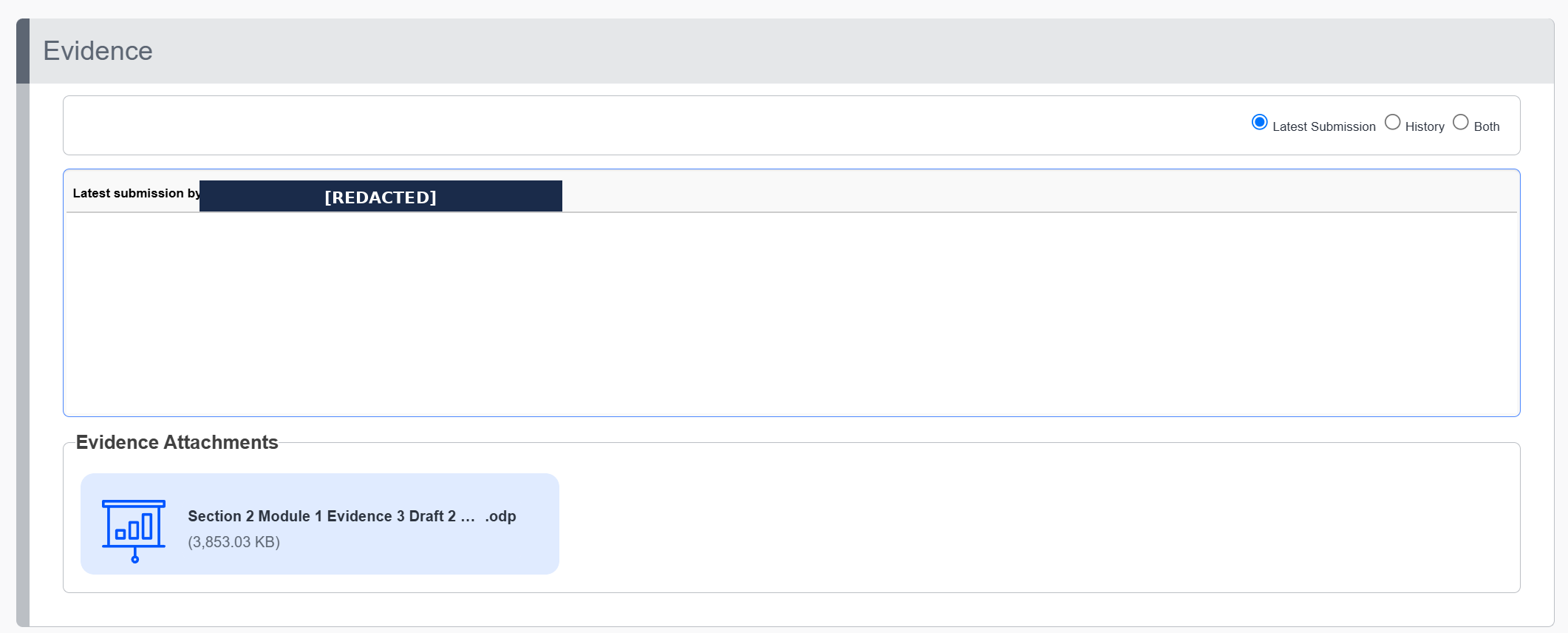OneFile Evidence Submission — example screenshot