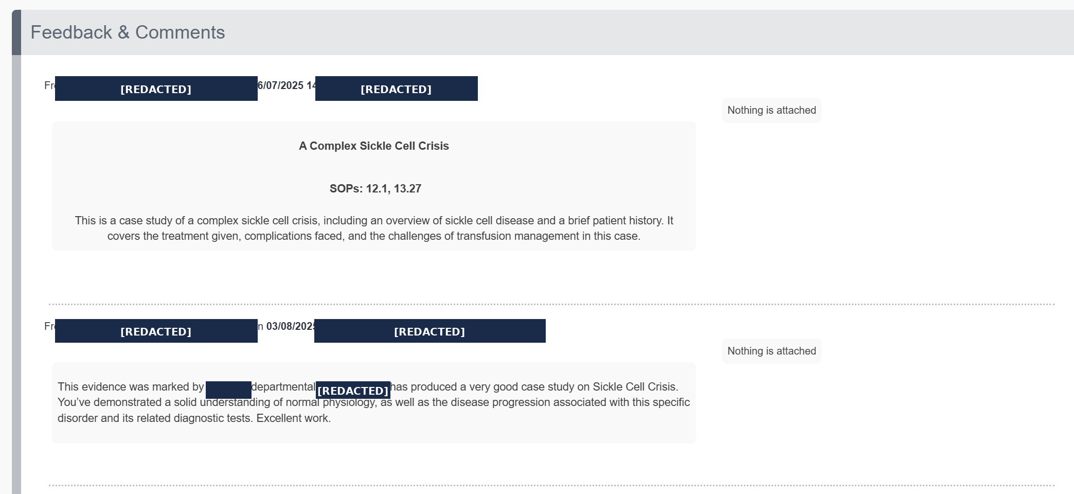 OneFile Training Officer Feedback — example screenshot